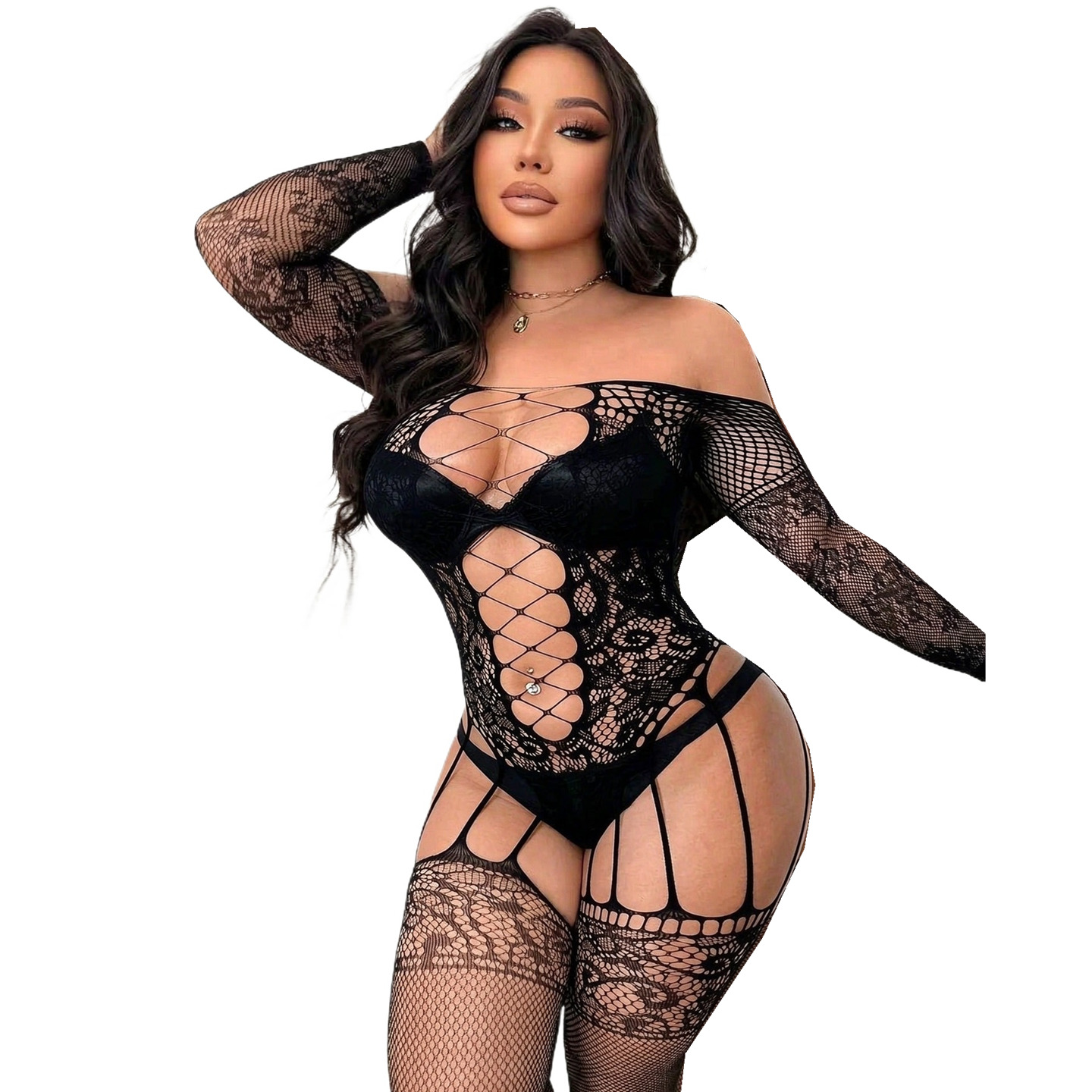 Fishnet Stocking Women - Kombinezon z siateczkowym wzorem, zakrywający całe